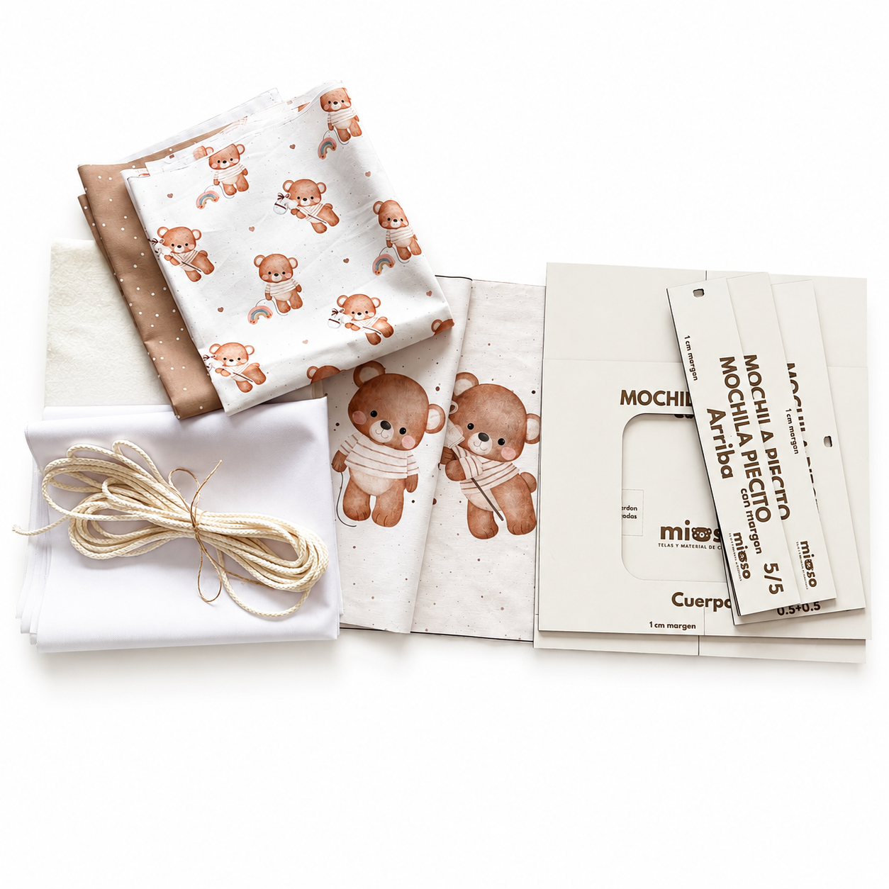 Kit Mochila Piecito Ositos - 2 Paneles con Patrón de madera