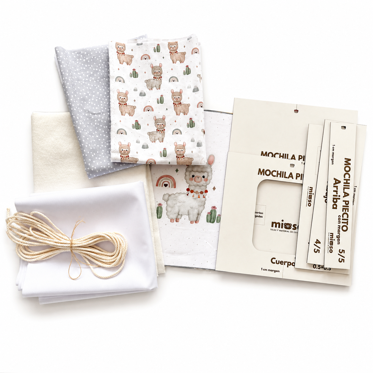 Kit Mochila Piecito Llamas de Algodón - 2 Paneles con Patrón de madera